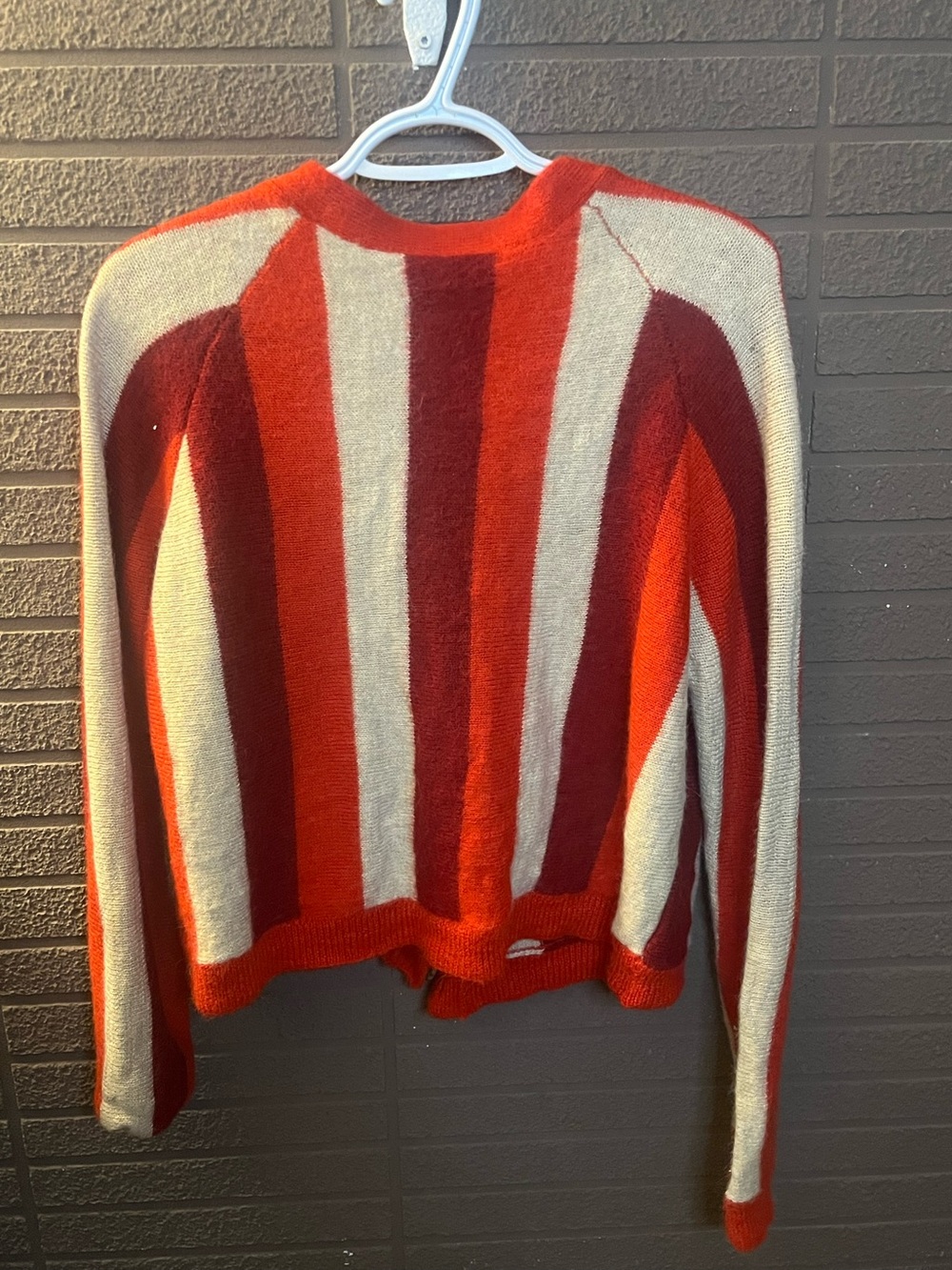 The Great. 100% Baby Alpaca Striped Cardigan Sweater Size 2 Red Orange Cream - Picture 3 of 4